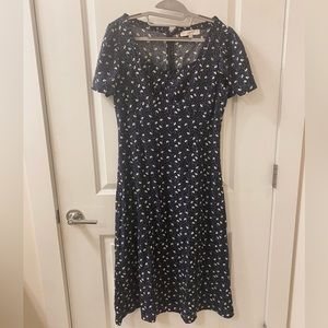 Navy Patterned MIDI Dress by Loft